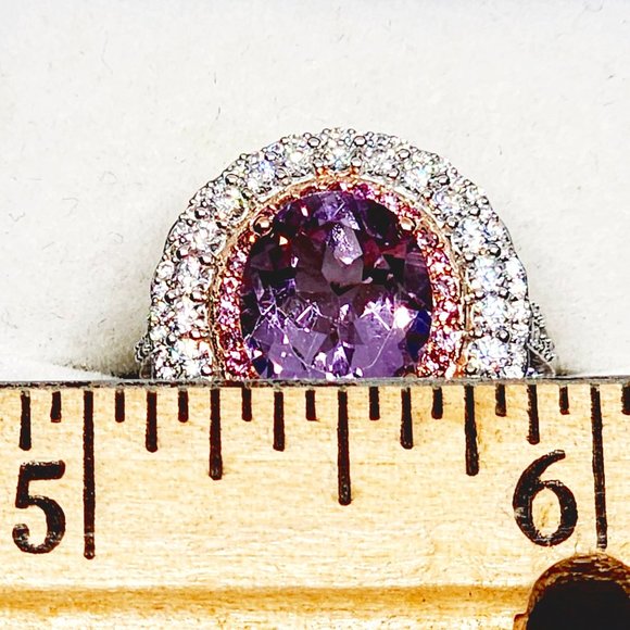 AAA Rose De France Amethyst, Lotus Garnet & Moissanite cocktail ring size 8 - Picture 2 of 6